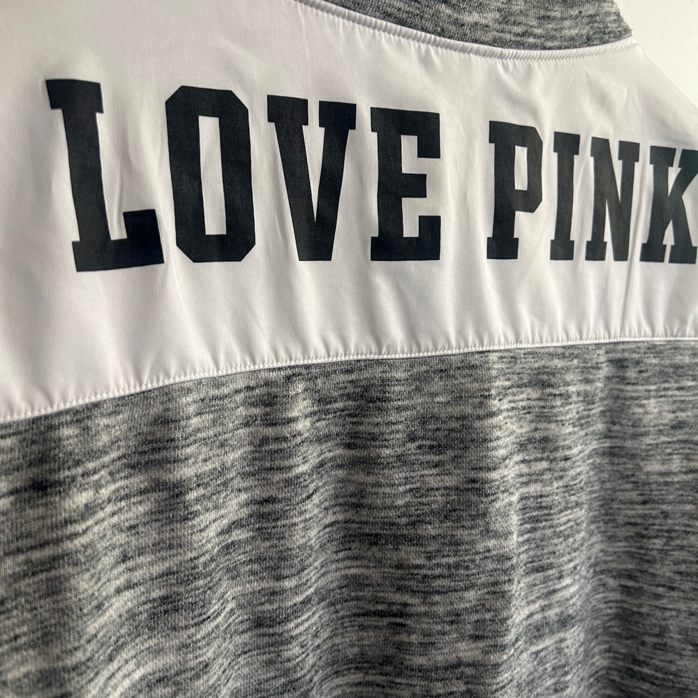 PINK Victoria's Secret size M  Gray and White quarter zip pullover LOVE PINK. - Picture 6 of 10